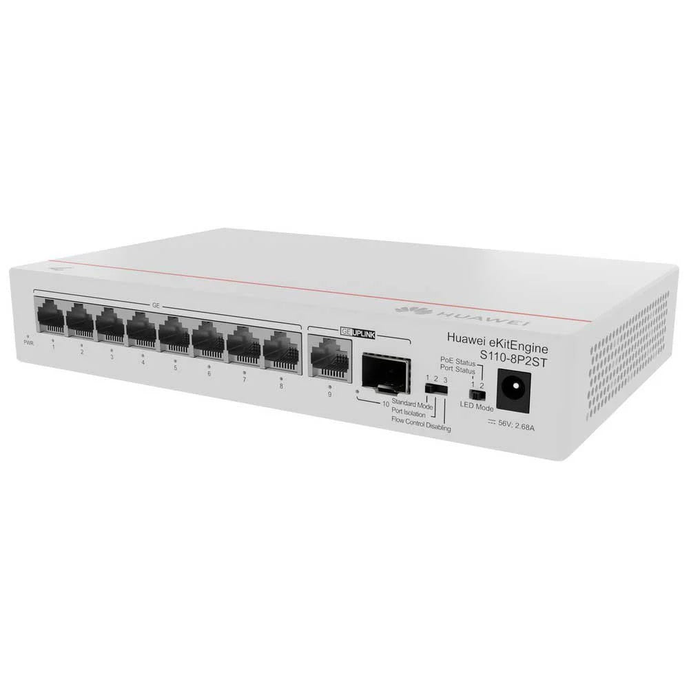 Huawei S110-8P2ST (8*10/100/1000BASE-T ports, PoE+, 1*GE SFP port, 1*10/100/1000BASE-T port, AC power, power adapter) - P/No 98012269