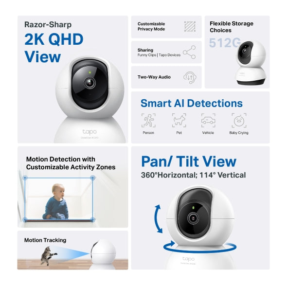 TP-Link Tapo C220 2K QHD 4MP Pan & Tilt AI Wi-Fi Security Camera