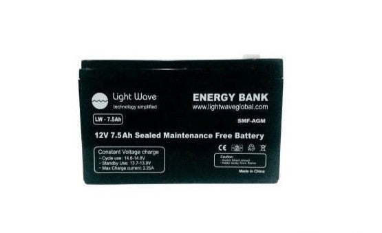 LightWave 12V 7.5Ah Rechargeable Sealed Lead Acid Battery