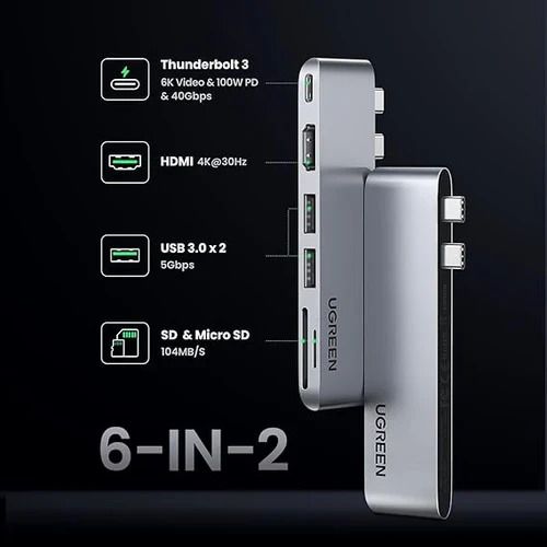 UGREEN 6-in-2 USB-C Multifunction Adapter (CM380 UG-80856 / UG-80857}