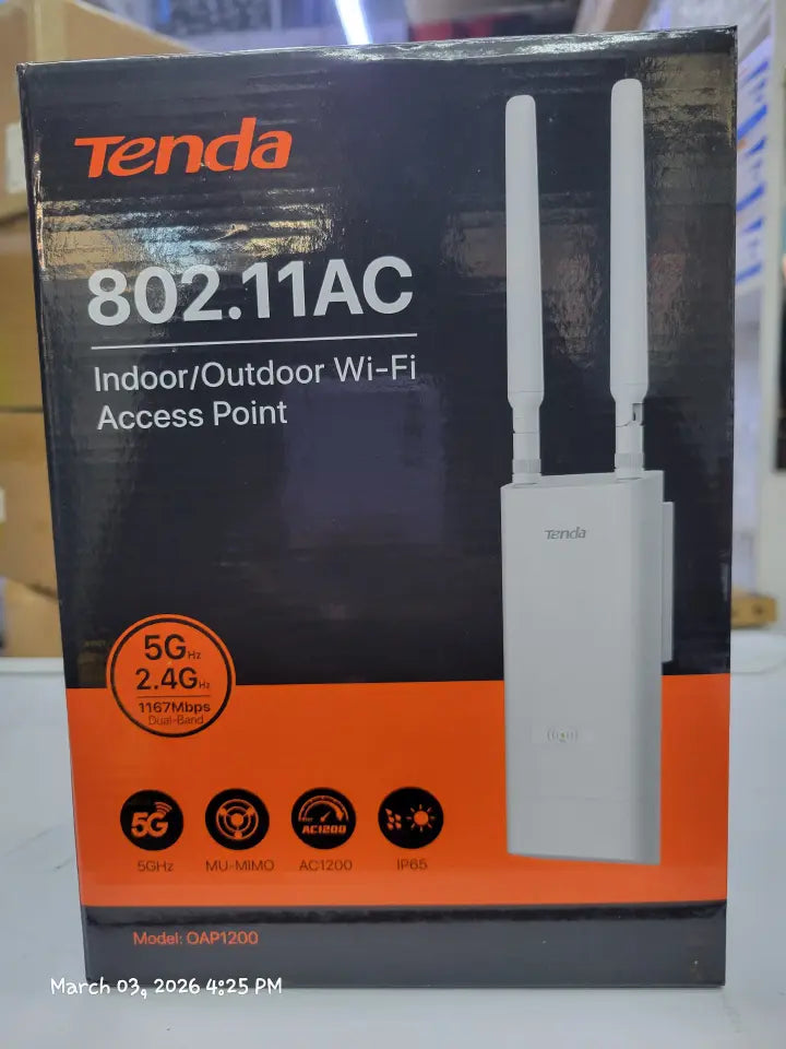 Tenda OAP1200 AC1200 Outdoor Dual-Band Gigabit Access Point - 1200Mbps WiFi with PoE & IP65 Weatherproof Design