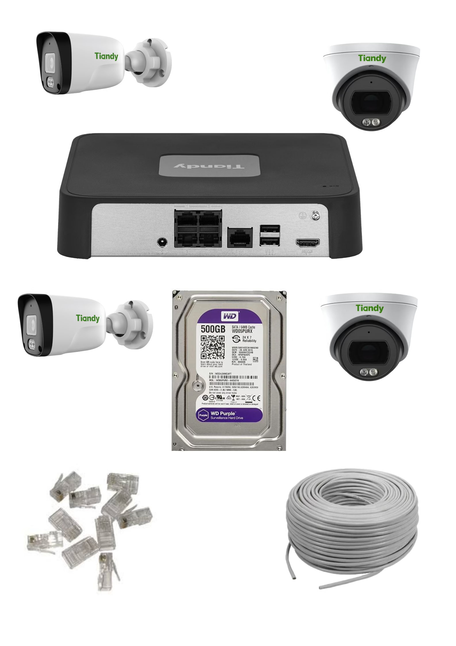 Tiandy 4CH 2MP IP CCTV System with Audio & Night Vision – Complete Kit