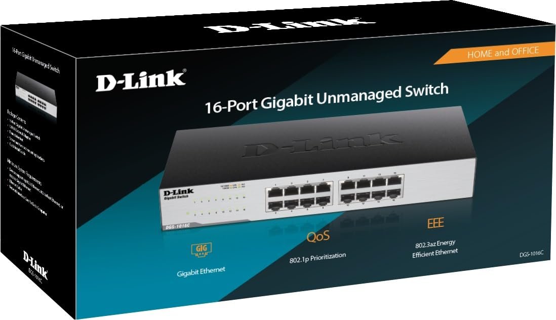 D-Link 16-port 10/100/1000Base-T Unmanaged Switch (DGS-1016C/B)
