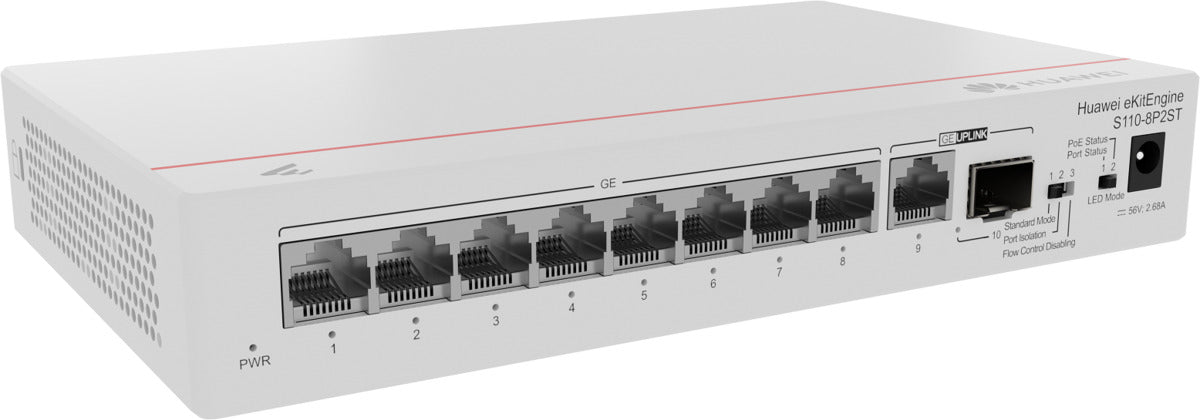 Huawei S110-8P2ST (8*10/100/1000BASE-T ports, PoE+, 1*GE SFP port, 1*10/100/1000BASE-T port, AC power, power adapter)