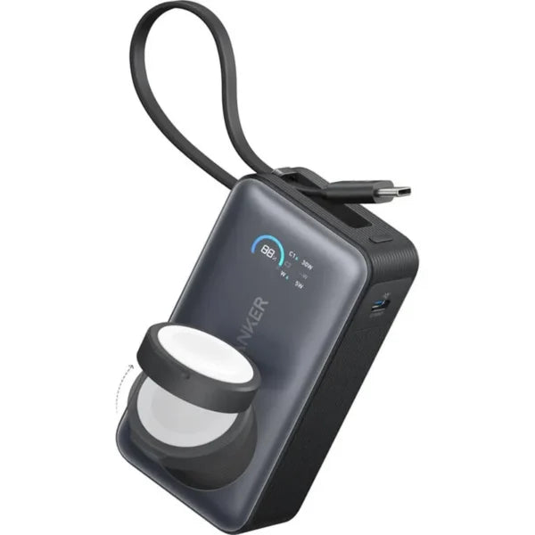 Anker Maggo Power Bank  (10K, 30W, Built-In Usb-C Cable, Made For Apple Watch) Black
