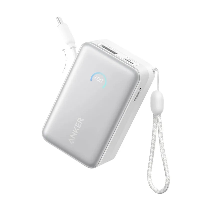 Anker Nano Power Bank (10K, 45W, Built-In Retractable Usb-C Cable) White