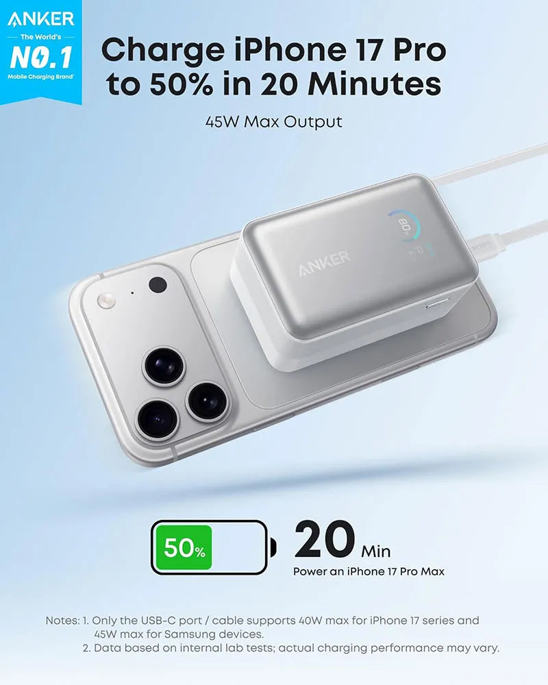 Anker Nano Power Bank (10K, 45W, Built-In Retractable Usb-C Cable) White