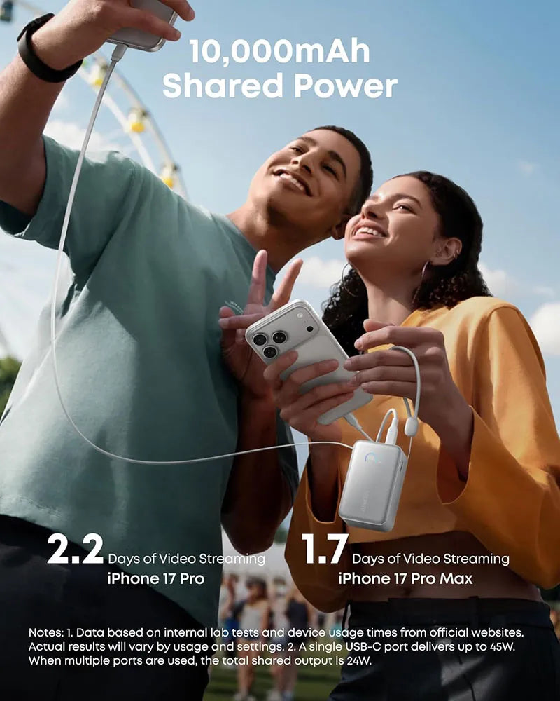 Anker Nano Power Bank (10K, 45W, Built-In Retractable Usb-C Cable) White
