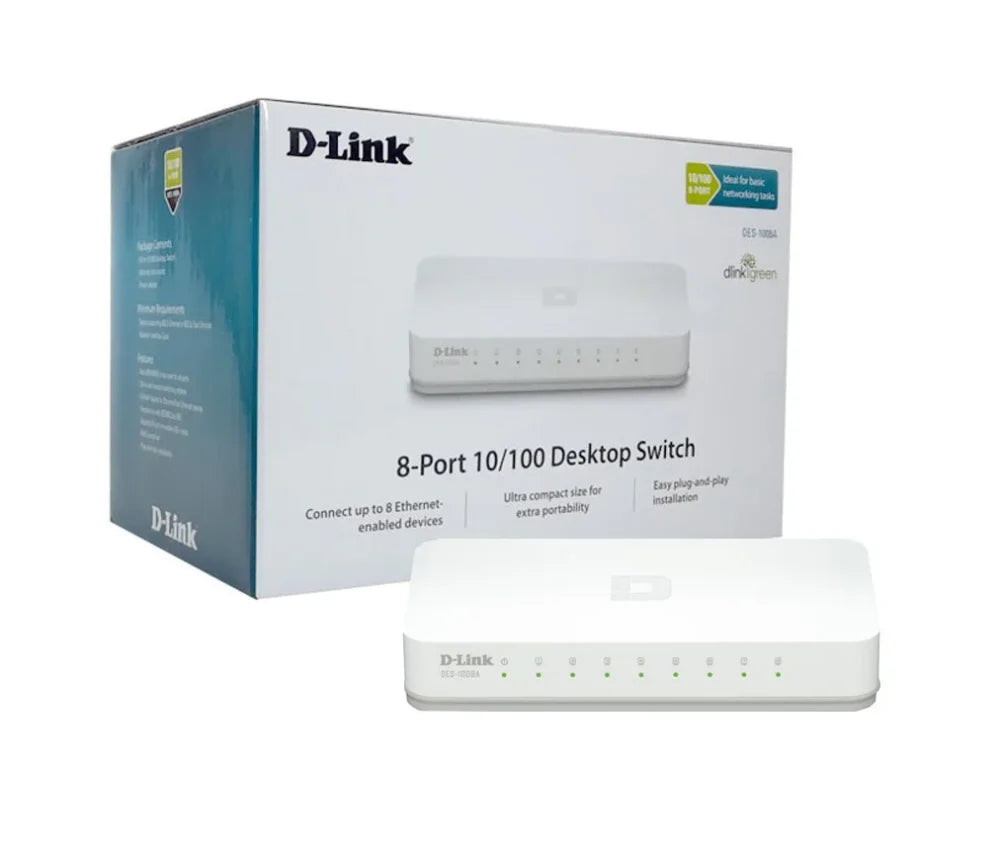 D-Link DES-1008C/B 8 port 10/100Base-T Unmanged Switch (UK Plug)