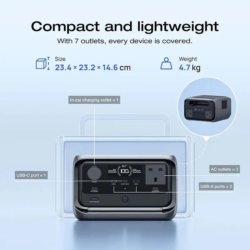 EcoFlow RIVER 3 Plus Portable Power Station EFRIVER3Plus-UK-CBOX - 286Wh LiFePO4 Battery, 600W Solar Generator with UPS