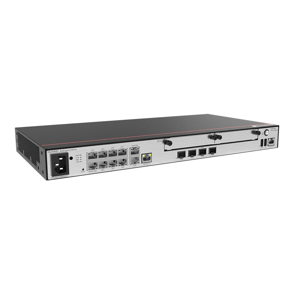Huawei 2*GE combo WAN, 1*10GE(SFP+) WAN, 8*GE LAN, 1*GE combo LAN, 2*USB, 2*SIC, up to 700 users, forwarding performance 4Gbps