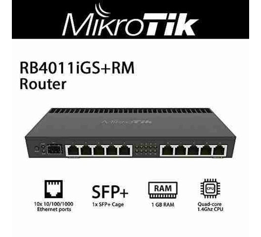 MikroTik RB4011iGS+RM 10-Port Gigabit Rackmount Router with 10G SFP+