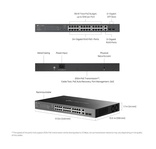 TP-Link Omada ES228GMP 28-Port Gigabit Easy Managed Switch with 24-Port PoE+ and 4 Gigabit Uplink Ports