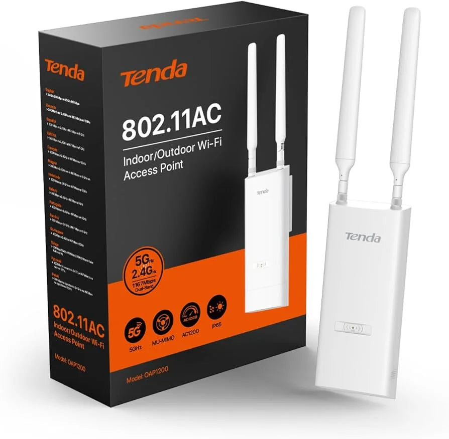 Tenda OAP1200 AC1200 Outdoor Dual-Band Gigabit Access Point - 1200Mbps WiFi with PoE & IP65 Weatherproof Design