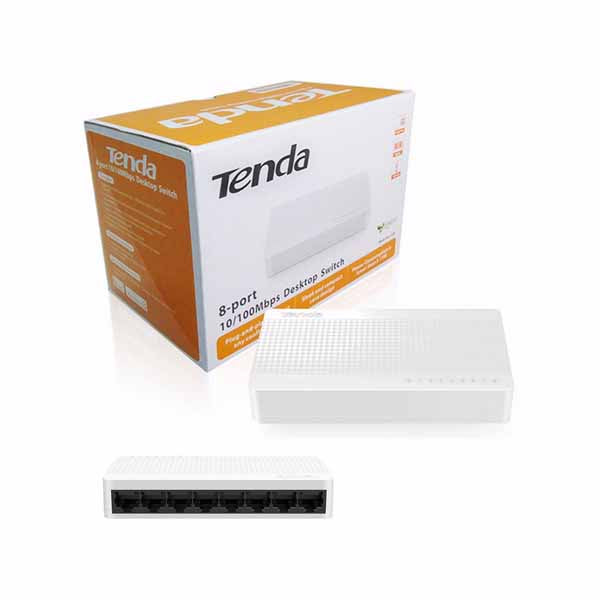 Tenda S108 8-Port Fast Ethernet Switch - 10/100Mbps Desktop Network Switch for Home, Office & CCTV