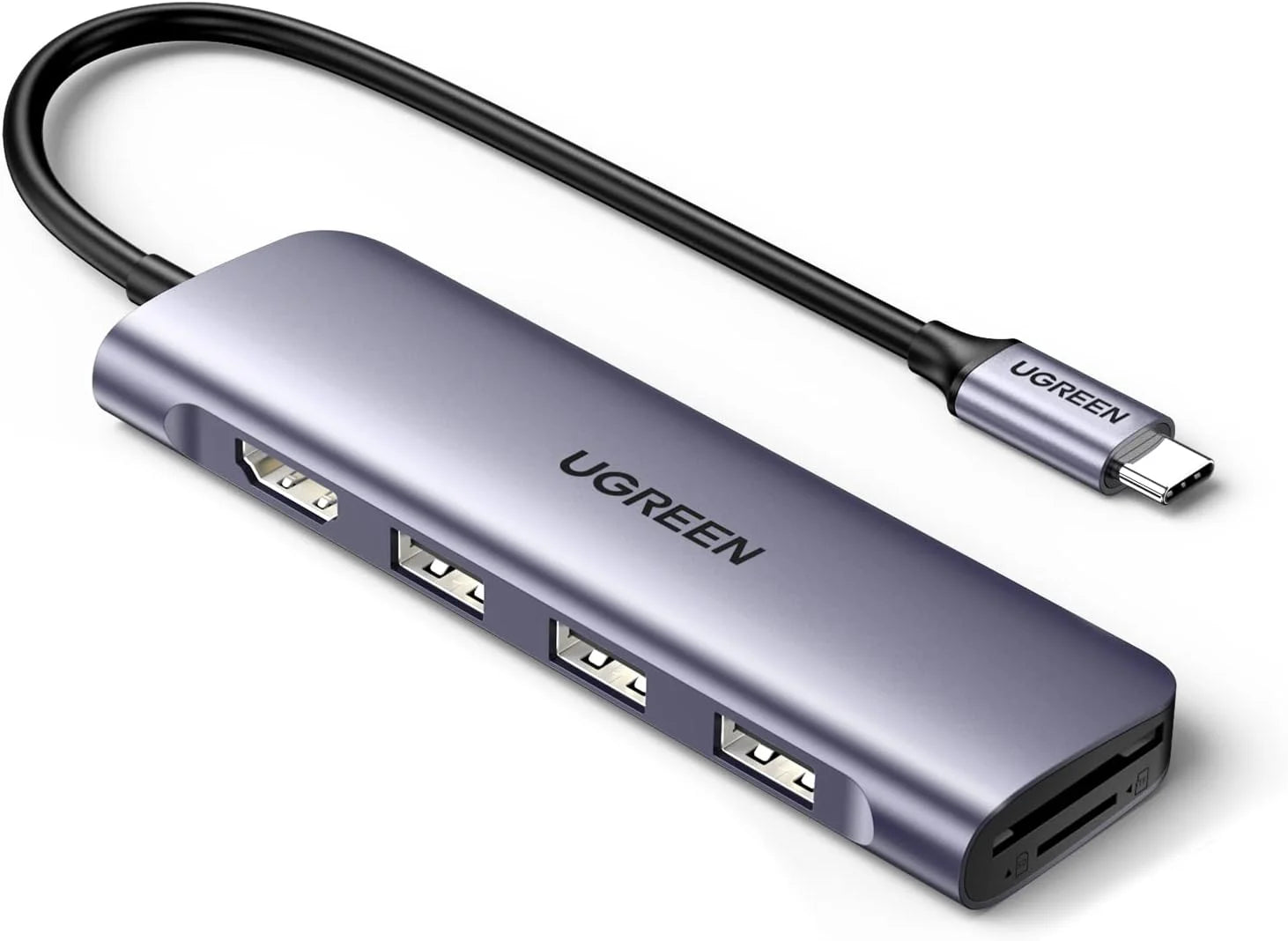UGREEN 6 in 1  Multifunction Adapter, Type C to USB 3.0 ( 3 Port) + 4K HDMI + SD & TF  Card Reader