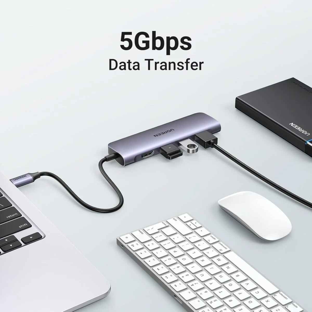 UGREEN 6 in 1  Multifunction Adapter, Type C to USB 3.0 ( 3 Port) + 4K HDMI + SD & TF  Card Reader