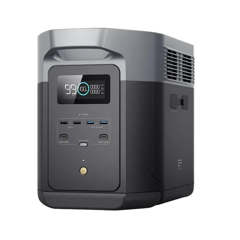 EcoFlow EFE2000-UK Portable Power Station - 2048Wh LiFePO4 Battery, 2400W Solar Generator with Fast Charging