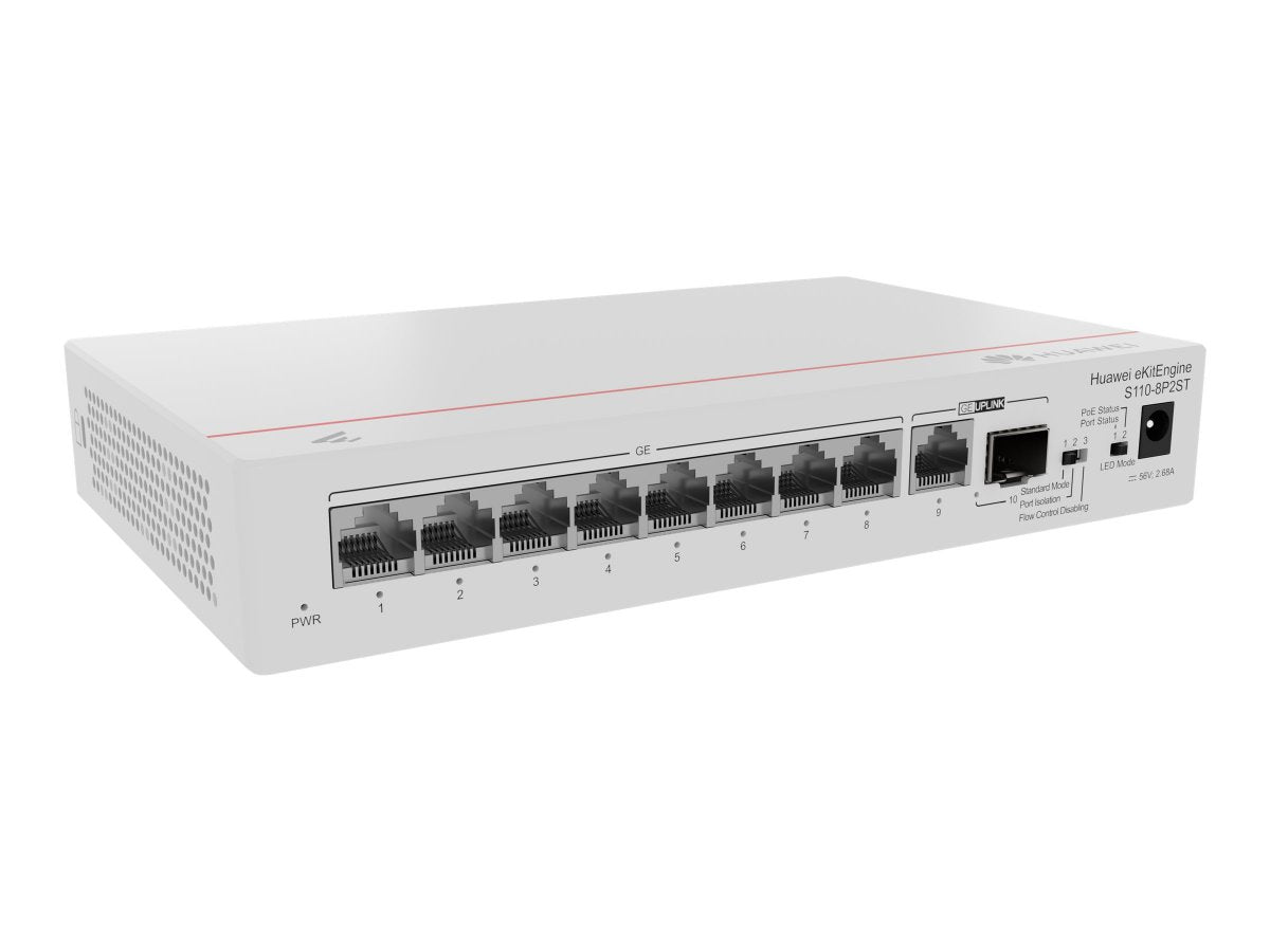 Huawei Switch S110-8P2ST (8*GE ports (124W PoE+), 1*GE SFP port, AC Power Adapter)