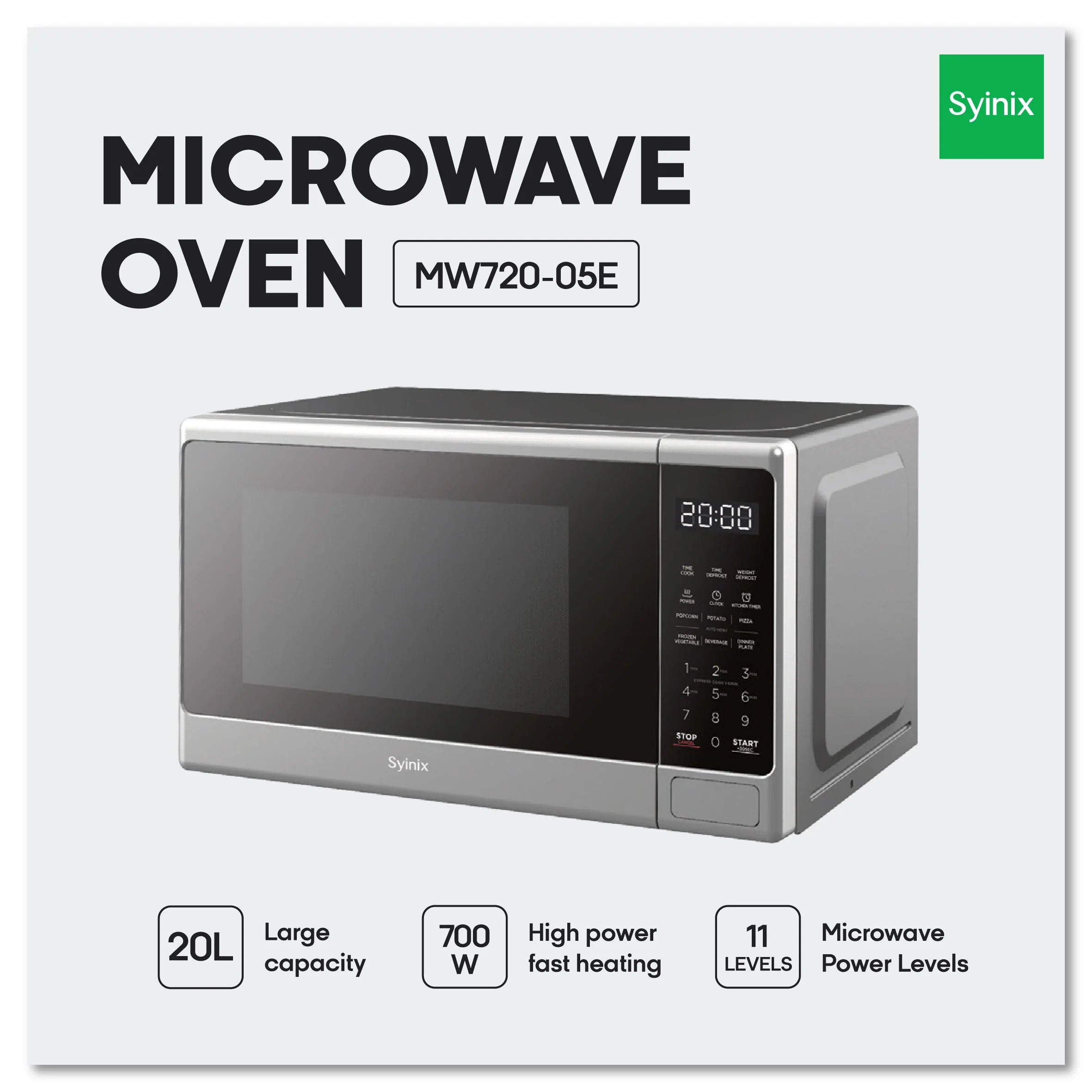 Syinix 20L Digital 700W Microwave Oven MW720-05E